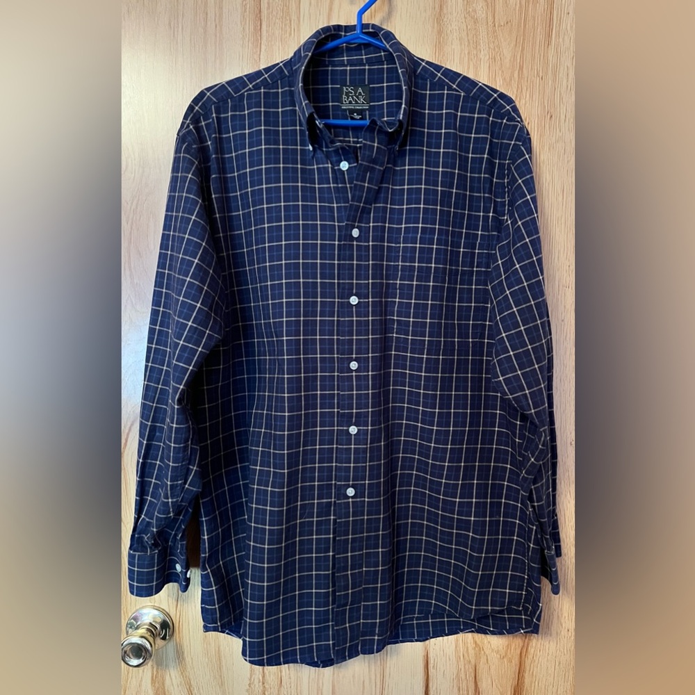 EUC Jos. A. Bank Casual Button Down Shirt in Blue and Tan